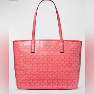 NWT Michael Kors Logo Carter Large Top Zip Tote Bag in Geranium